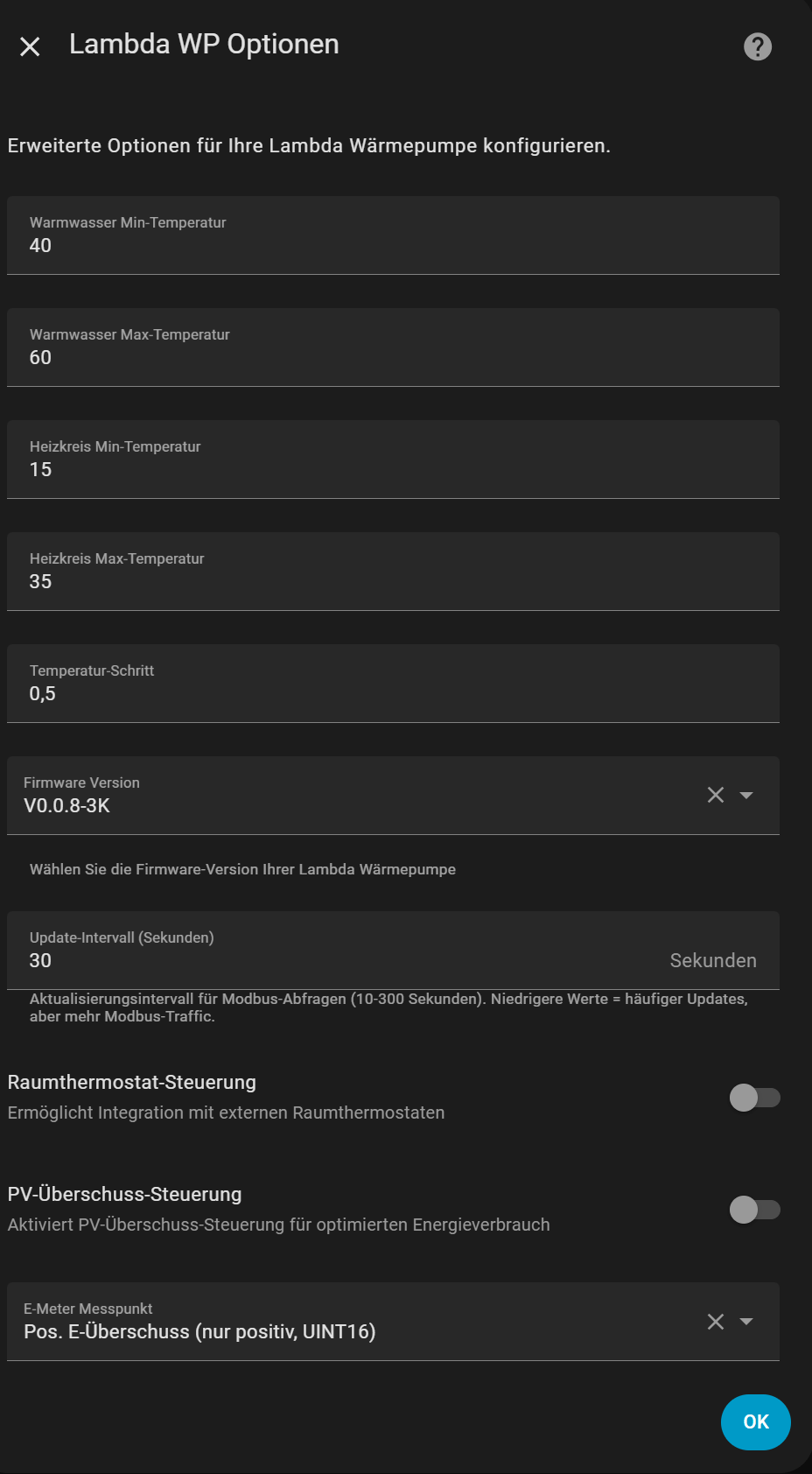 Config Flow Optionen