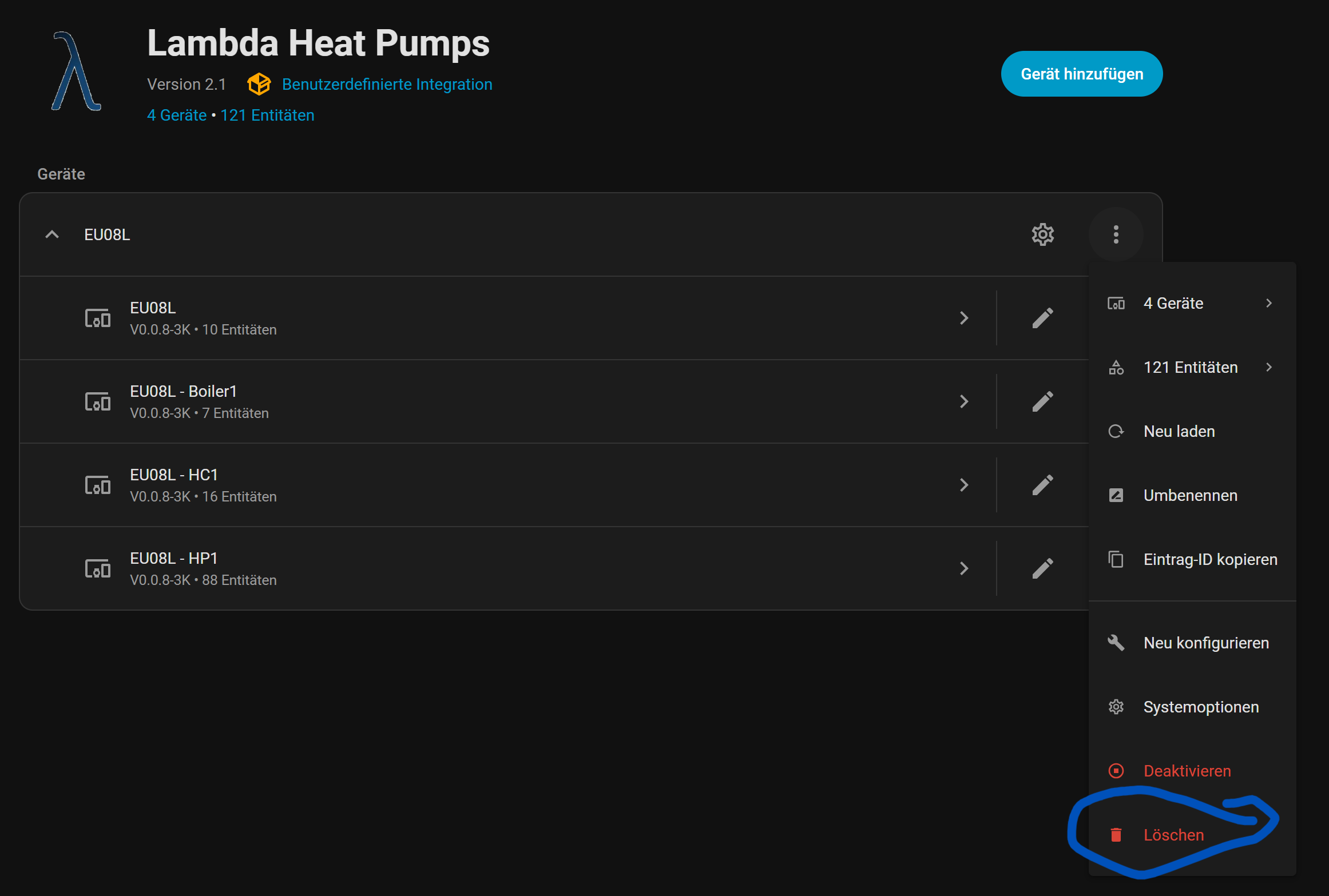 Integration löschen