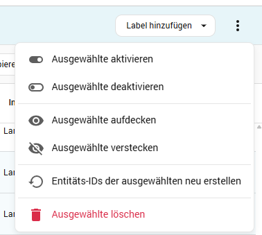Menü Ausgewählte löschen