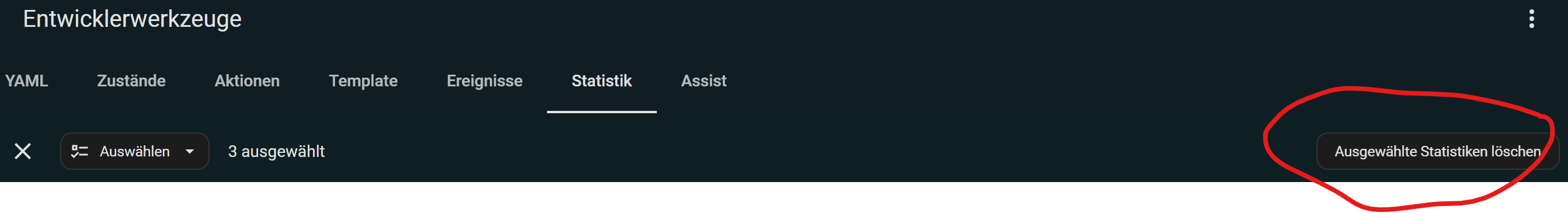 Ausgewählte Statistiken löschen